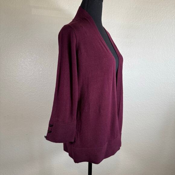NWT Evolution by Cyrus Open Cardigan 3/4 Sleeve Buttoned Cuffs Burgundy Size S - Picture 3 of 11